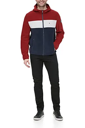 Tommy Hilfiger Hooded Polar Fleece Jacket Veste Polaire, Rouge/Glace/Bleu Marine, XXL Homme