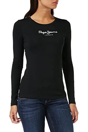 Pepe Jeans New Virginia T-shirt pour Femme Slim Fit Manches Longues Noir