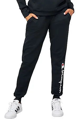 Champion Pantalon de Jogging Powerblend Taille Plus survêtement, Noir avec Inscription, XXL Femme