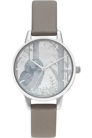 Olivia Burton Montre Analogique à Quartz pour Femme Collection Snow Globe avec Bracelet de Cuir Vegan Gris - OB16SG10