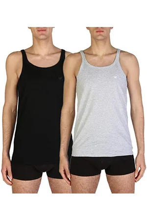 Emporio Armani 2-Pack Tank Pure Cotton Haut de Pyjama, Multicolore (mélange néro/Grigio 97120), S (Lot de 2) Homme