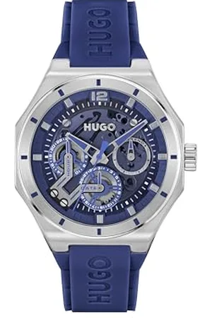 HUGO BOSS Montre Analogique Multifunction à Quartz pour Homme Collection #Grail Skeleton avec Bracelet en Silicone Bleu - 1530375
