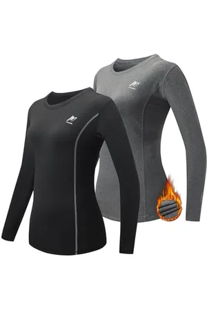 MEETWEE Tee Shirt Thermique Femme, Manche Longue Maillot de Compression Base Layer sous-Vêtements Thermique pour Sports Ski Running