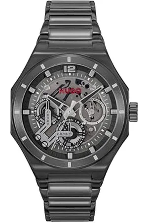 HUGO BOSS Montre Analogique Multifunction à Quartz pour Homme Collection #Grail Skeleton avec Bracelet en Acier Inoxydable Noir - 1530379