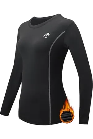 MEETWEE Tee Shirt Thermique Femme, Manche Longue Maillot de Compression Base Layer sous-Vêtements Thermique pour Sports Ski Running