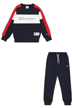 Champion Legacy Retro Sport B (306862) - Survêtement à col rond en polaire Powerblend compacte et ultralégère, multicolore gris mélange/bleu marine (NOXM/NNY/WHT), 3-4 ans (XXS) enfant FW24