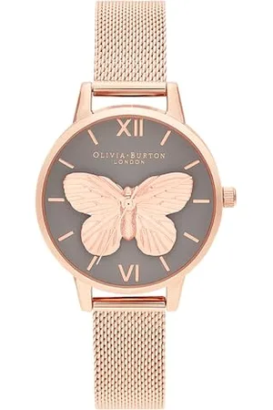 Olivia Burton Montre Analogique à Quartz pour Femme Collection 3D Butterfly avec Bracelet Milanais en Acier Inoxydable Couleur Or Rose - OB16MB28