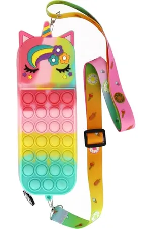 Grafoplas Trousse en Silicone Pop It Licorne Bubbles | Bits & Bobs | 19 x 6,5 x 4 cm | Toucher Doux et Flexible | Sangle bandoulière réglable Amovible | Matériel Scolaire Anti-Stress pour Enfants | 1