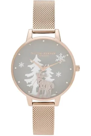 Olivia Burton Montre Analogique à Quartz pour Femme Collection Winter Wonderland avec Bracelet Milanais en Acier Inoxydable Couleur Or Rose - OB16AW01