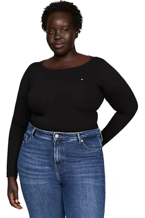 Tommy Hilfiger T-Shirt Manches Longues Femme Slim Fit Col Ras-du-Cou, Noir (Black), S