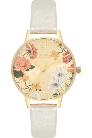 Olivia Burton Montre Analogique à Quartz pour Femme Collection Sparkle Florals avec Bracelet en Cuir Argenté - OB16BF35