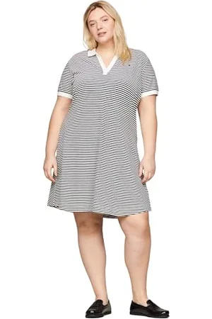 Tommy Hilfiger Robe Polo Femme Curve Manches Courtes, Multicolore (Breton Ecru/Desert Sky), 50