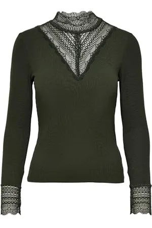 ONLY Onltilde L/S High Neck Lace Top JRS Noos T-Shirt, , L Femmes