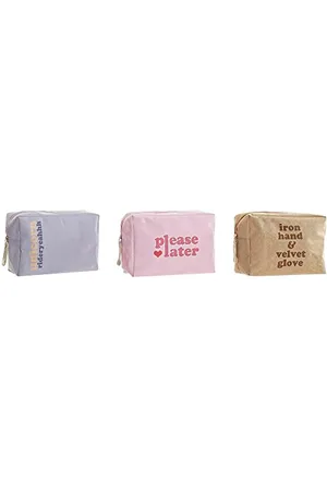 Dkd Home Decor Trousse en Toile Bleu Rose Marron Polyester Synthétique Chic (3 pièces) (20 x 8 x 14 cm)