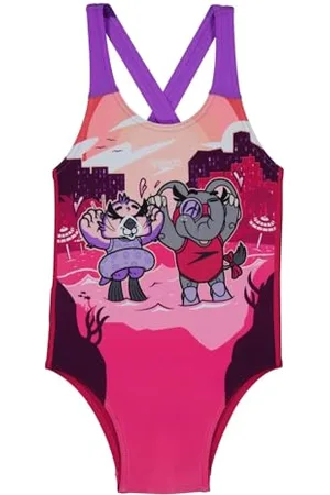 Speedo Learn to Swim Printed Crossback Maillot Une pièce, Pink, 6 Ans Fille
