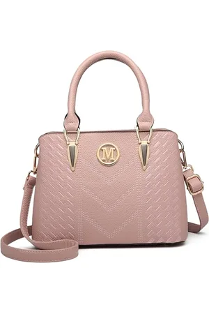 MISS LULÙ Sac à Main Simili Cuir Femme Bandoulière Galet avec logo M(Rose)