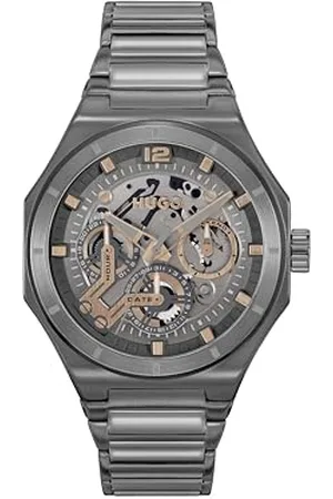 HUGO BOSS Montre Analogique Multifunction à Quartz pour Homme Collection #Grail Skeleton avec Bracelet en Acier Inoxydable Gris - 1530378