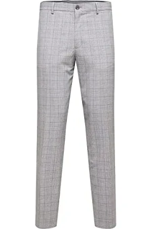 SELETED Slhslim-Liam Lt Grey Chk TRS Flex B Noos Pantalon Habillé de Costume, Gris ClairGris, 44 cm