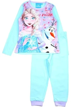 Disney Pyjama Coton Fille La Reine des Neiges, Tenue Confortable et Douillette, Design Elsa et Anna pour la Nuit
