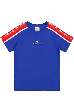 Champion Legacy Retro Sport B (306859) - T-shirt à col rond avec bande SS, bleu profond (BAI/CRD/WHT), 3-4 ans (XXS) Garçons FW24