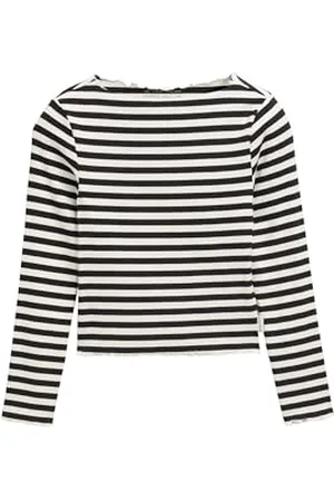 TOM TAILOR 1046064 T-Shirt à Manches Longues, 36810-Regular Black and White Stripe, 128 Fille