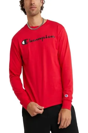 Champion T- Shirt Graphique à Manches Longues en Jersey Classique, Script écarlate, S Homme