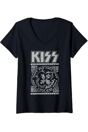 Kiss Rock and Roll Over (design blanc) T-Shirt avec Col en V