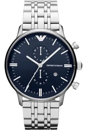 Emporio Armani Montre pour homme, mouvement à deux aiguilles, boîtier en acier inoxydable argenté de 43 mm avec bracelet en acier inoxydable, AR1648