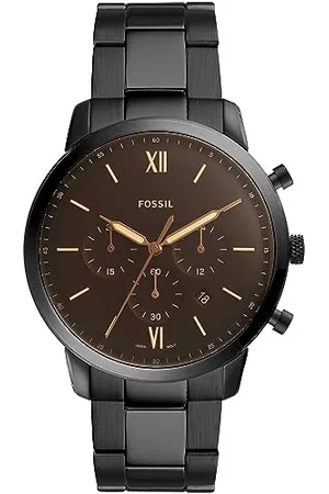 Fossil Montre pour homme Neutra Chrono, mouvement chronographe à quartz, boîtier en acier inoxydable noir de 44 mm avec bracelet en acier inoxydable, FS5525