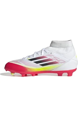 adidas Mixte Enfant F50 League Mid Football Boots FG/MG Kids Chaussures, Cloud White/Core Black/Solar Yellow, 33 1/2 EU