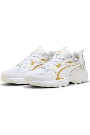 PUMA Mixte MILENIO Tech Basket, White-Archive Gold-Warm White, 39 EU
