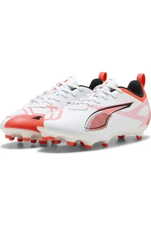 PUMA Ultra 5 Play FG/AG JR Chaussure de Football, White Black-Glowing Red, 34.5 EU
