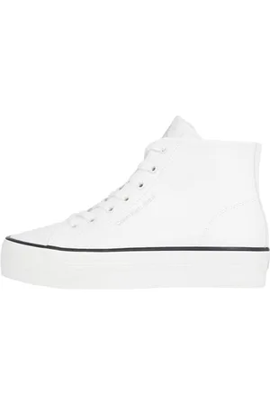 Calvin Klein Baskets Vulcanisées Femme Bold Mid Montantes, Blanc (Bright White/Black), 39