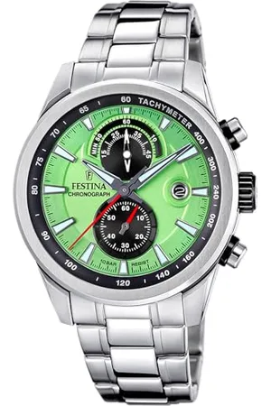 Festina Montre Timeless Chronograph Vert, Bracelet d’ Acier Inoxydable, Homme