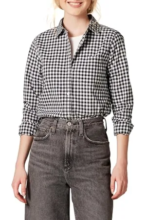 Amazon Chemise en Popeline à Col Américain et Manches Longues Coupe Classique Femme, , M
