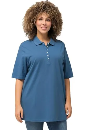 Ulla Popken Poloshirt, Piqué, Polokragen, Samt-Knopfleiste, Halbarm T-Shirts, , 44-46 Femmes