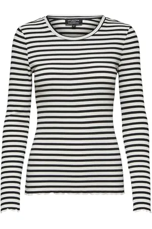 SELECTED Slfanna Ls Crew Neck Tee STR S Noos Manches Longues
