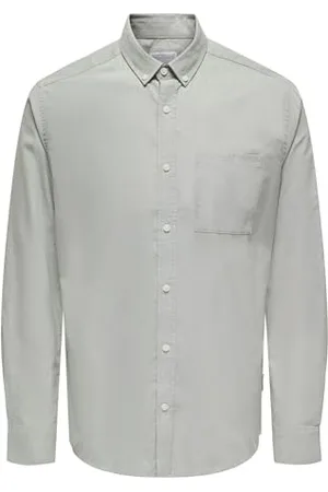 Only & Sons Chemise Oxford Homme ajustée à Manches Longues ONLY&SONS élégante Confortable Chemise Masculine, Couleurs:Vert-foncé, Taille:L