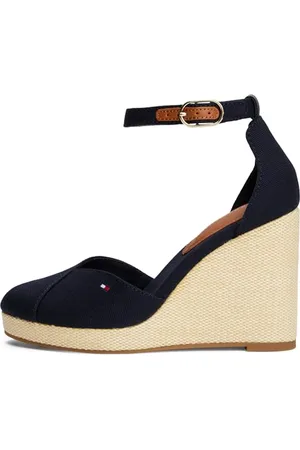 Tommy Hilfiger Espadrilles Compensées Femme Flag Closed Toe à Bride Cheville, Bleu (Space Blue), 38