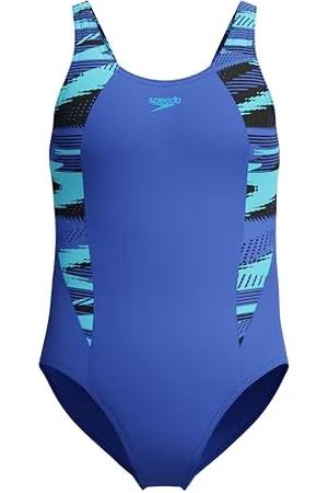 Speedo HyperBoom Splice Muscleback Swimsuit | Swim Training |Chlorine Resistant | Quick Drying | Stretch Fabric | Comfort Fit | 1 Piece Maillot de Bain pour Fille, Cobalt Pop, 7 années-8 années