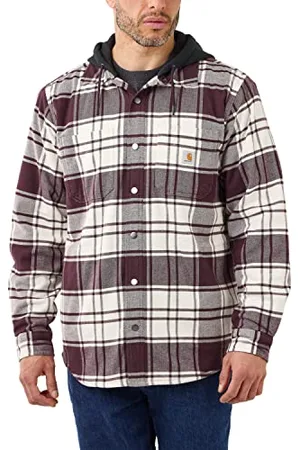 Carhartt Rugged Flex Relaxed Fit Flannel Fleece Lined Hooded Shirt Jac Chemise boutonnée Work Utility, , M Homme