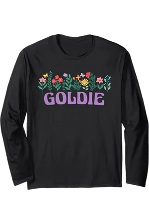 Retro Personalized Girl Name Tees Wildflower Floral Goldie Prénom Fête des Mères Femme Manche Longue