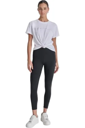 DKNY High Waist 7/8 Rhynestone Logo Tight Leggings, , L Femmes