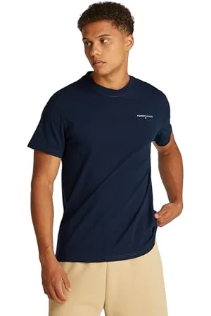 Tommy Hilfiger T-Shirt Manches Courtes Homme Slim Linear Chest Tee avec Col Ras-du-Cou, Bleu (Dark Night Navy), S