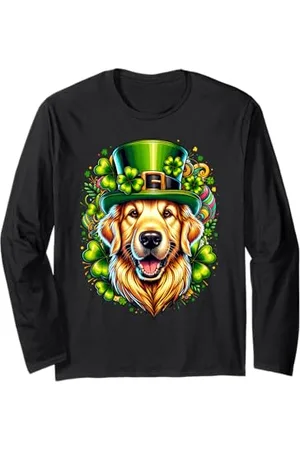 Doggies Unlimited Golden Retriever Dog St Patrick Illustration Manche Longue