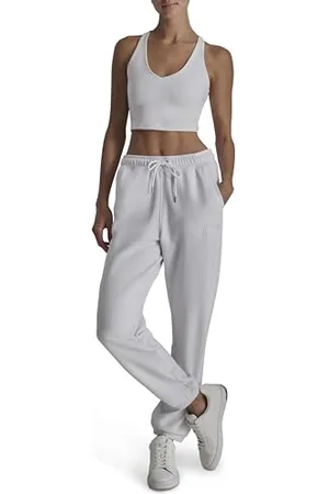 DKNY Varsity Satin Aplique Logo with Pockets Pantalon de survêtement, Blanc, XXS Femmes