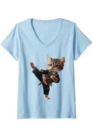 Animale Femme Martial Funny Cat T-Shirt avec Col en V