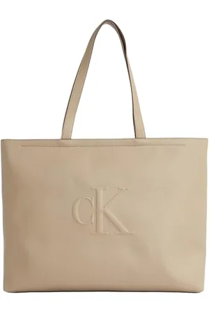 Calvin Klein Cabas Sac Femme Sculpted Slim avec Logo, Gris (Crockery), Taille Unique