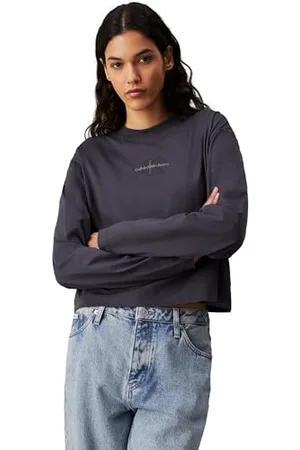Calvin Klein Jeans Femme MONOLOGO LOOSE LS TEE J20J224200, Black (Ebony), M