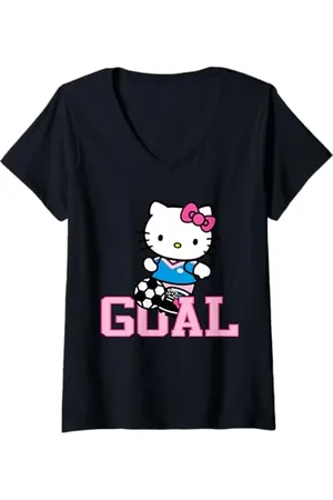 Hello Kitty Femme Objectif T-Shirt avec Col en V